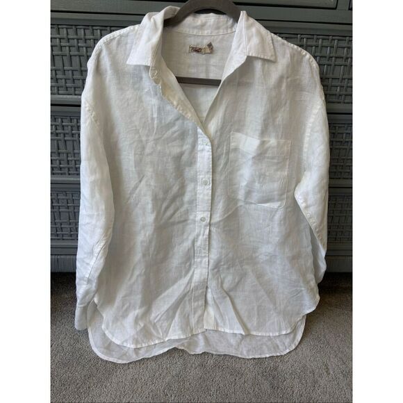NWOT Faherty women’s Laguna Linen Relaxed Shirt - White, $158 XS F45 - Picture 4 of 10